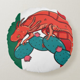 Mexico Axolotl Mexican National Animal Flag Round Cushion
