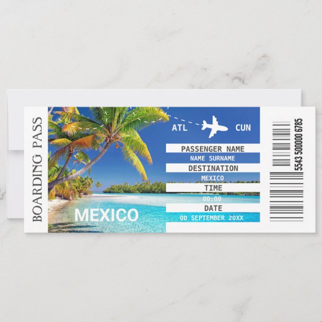  Mexico beach aeroplane boarding pass weekend Invitation (Front)