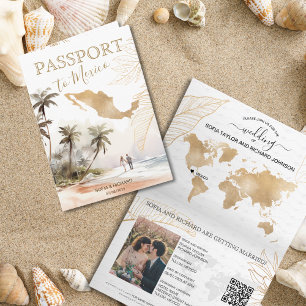 Mexico Beach Destination Wedding Passport QR code Invitation