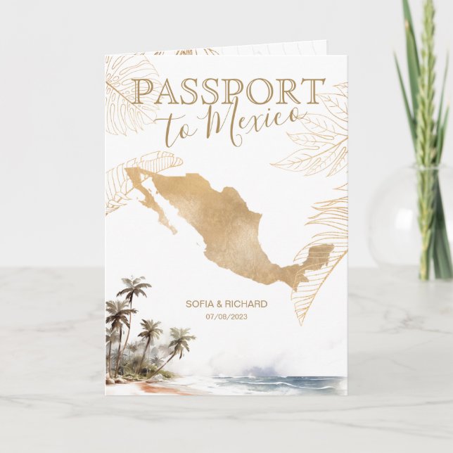 Mexico Beach Destination Wedding Passport QR code Invitation (Front)