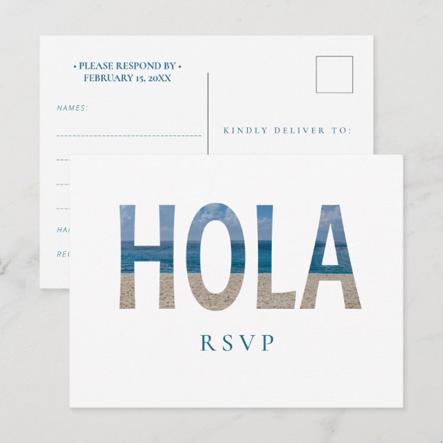 Mexico Beach Wedding Hola Photo RSVP Invitation Postcard (Front/Back)