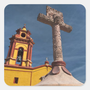 Mexico, Bernal. View of Iglesia de San Sebastian Square Sticker