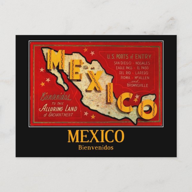 Mexico, Bienvenidos, Vintage Postcard (Front)
