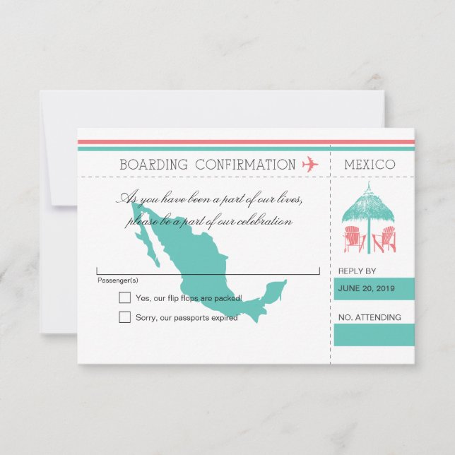 Mexico Boarding Pass Beach Hut RSVP (Front)