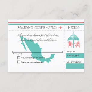Mexico Boarding Pass Beach Hut RSVP Card