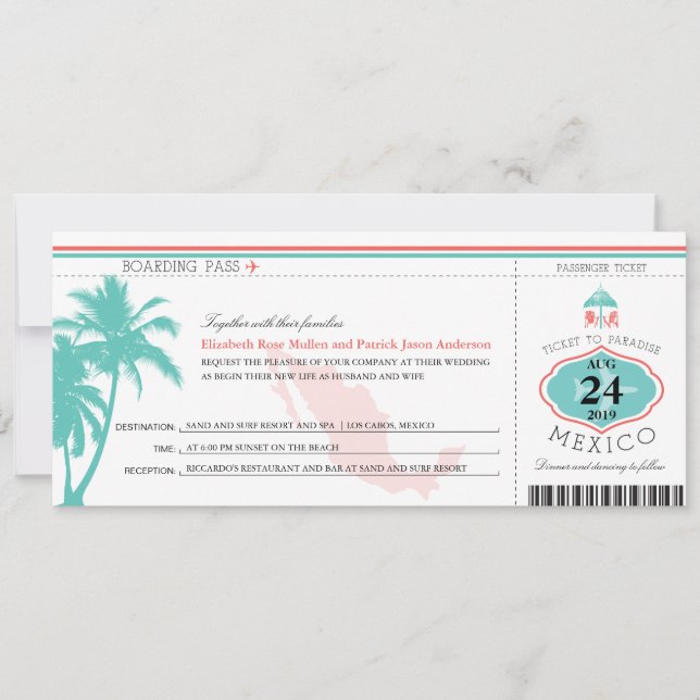 Mexico Boarding Pass Wedding Invitation (Front)