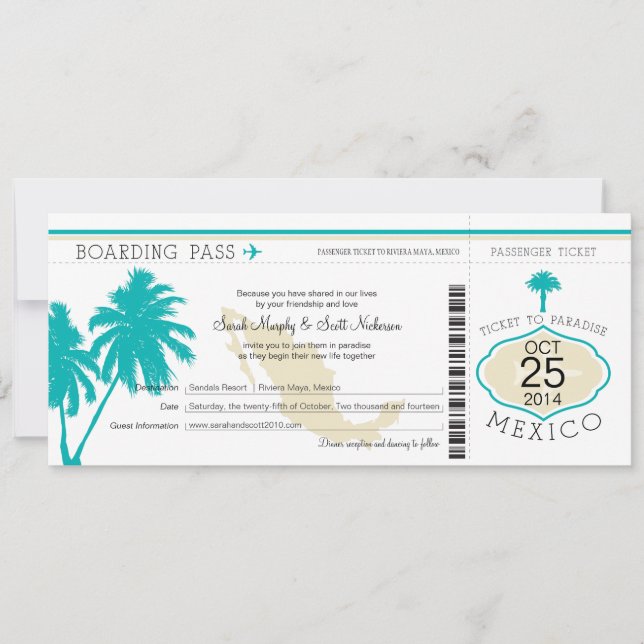 Mexico Boarding Pass Wedding Invitation (Front)