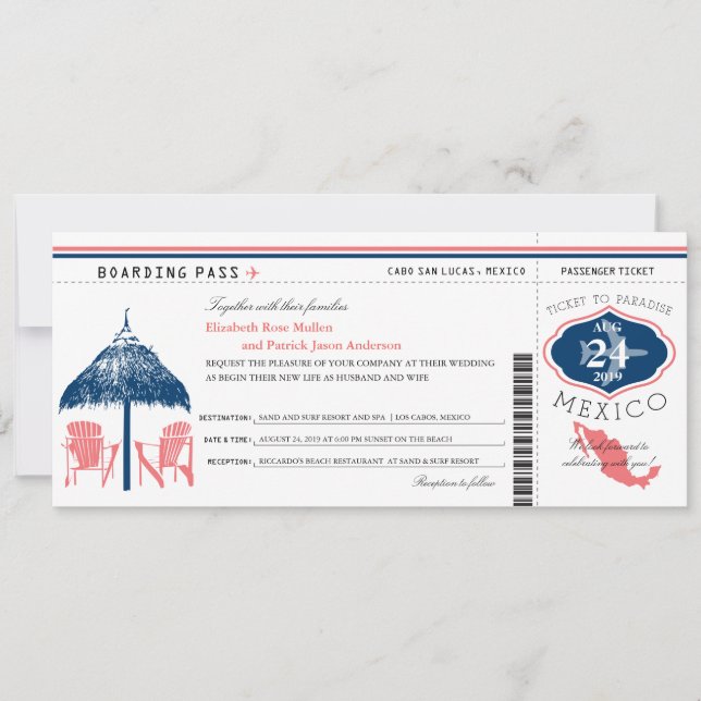 Mexico Boarding Pass Wedding Invitation (Front)