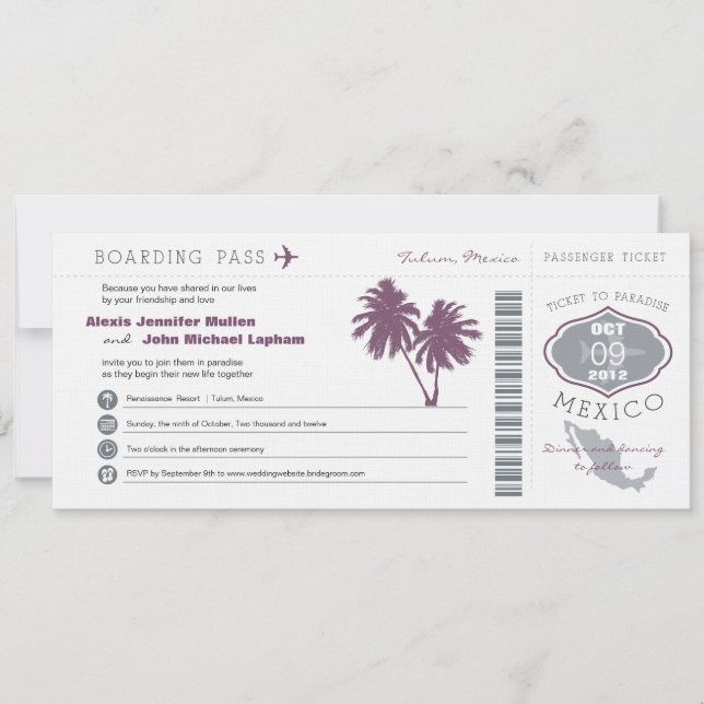 Mexico Boarding PassWedding Invitation (Front)