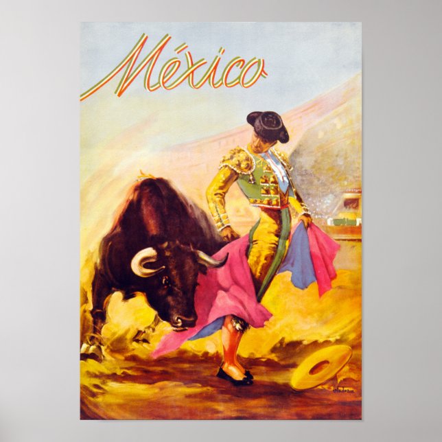 Mexico Bull Fighter Vintage Poster Restored (Front)