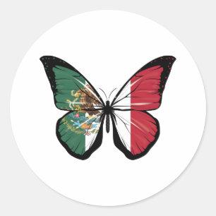 Mexico Butterfly Flag  Classic Round Sticker