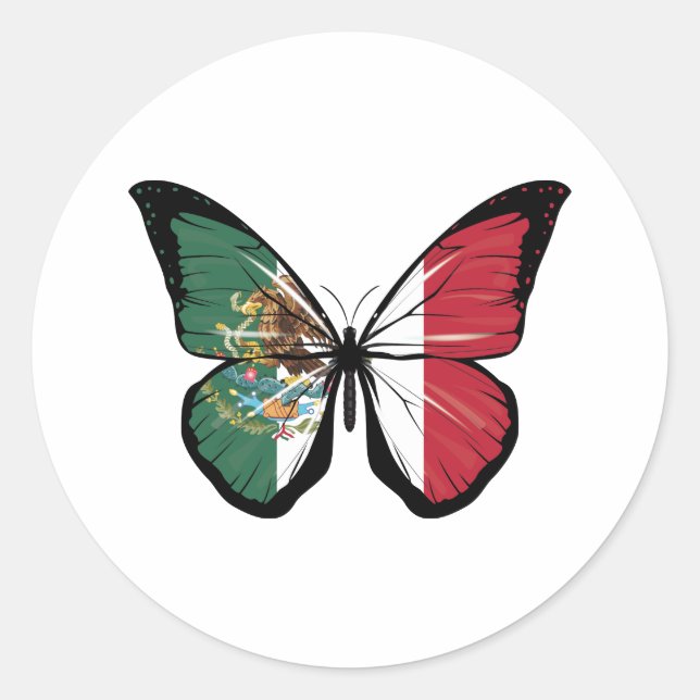 Mexico Butterfly Flag  Classic Round Sticker (Front)