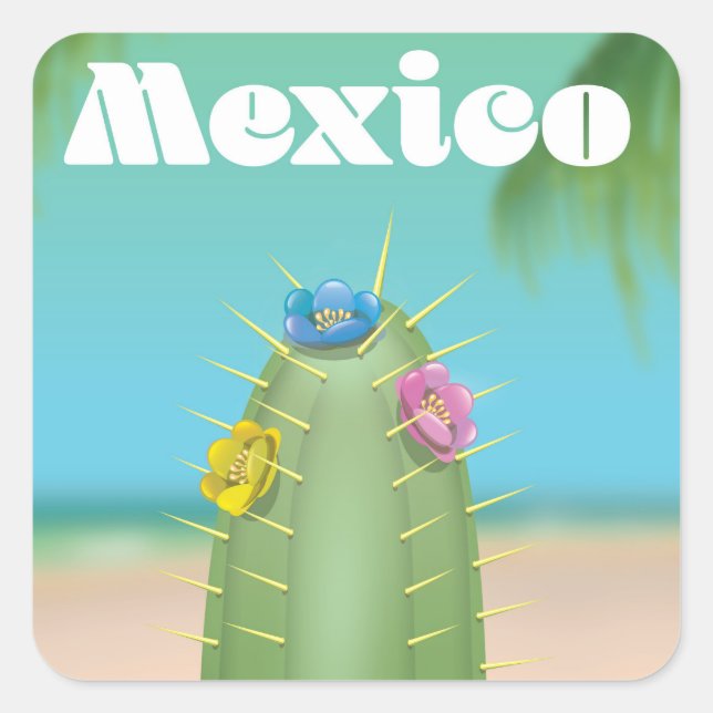Mexico Cactus travel poster Square Sticker (Front)