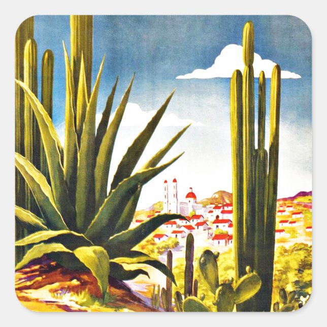 Mexico Cactus Vintage Travel Square Sticker (Front)