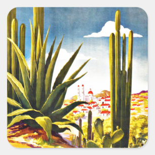 Mexico Cactus Vintage Travel Square Sticker