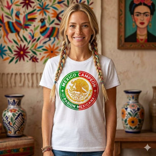 Mexico Campeon Flag Colours Graphic Crest White  Tri-Blend Shirt
