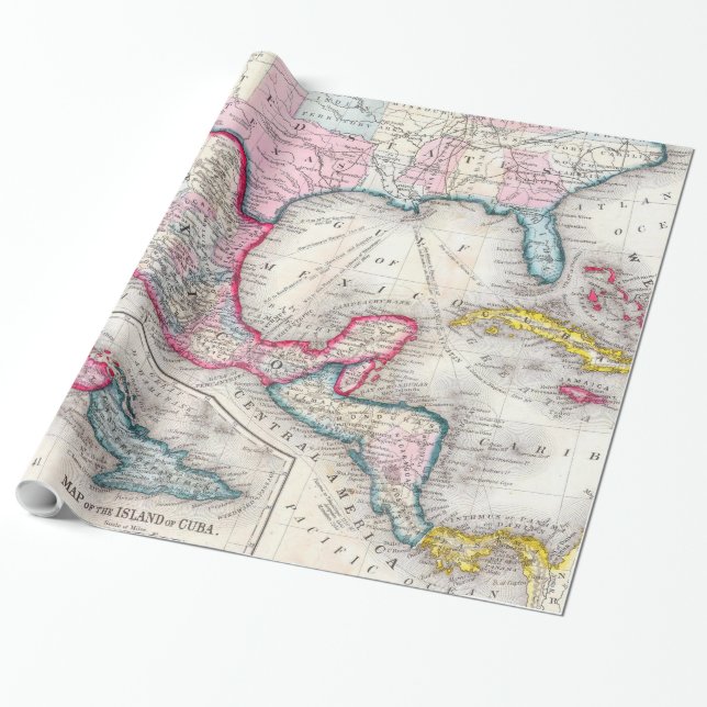 Mexico, Central America and Caribbean Map (1860) Wrapping Paper (Unrolled)