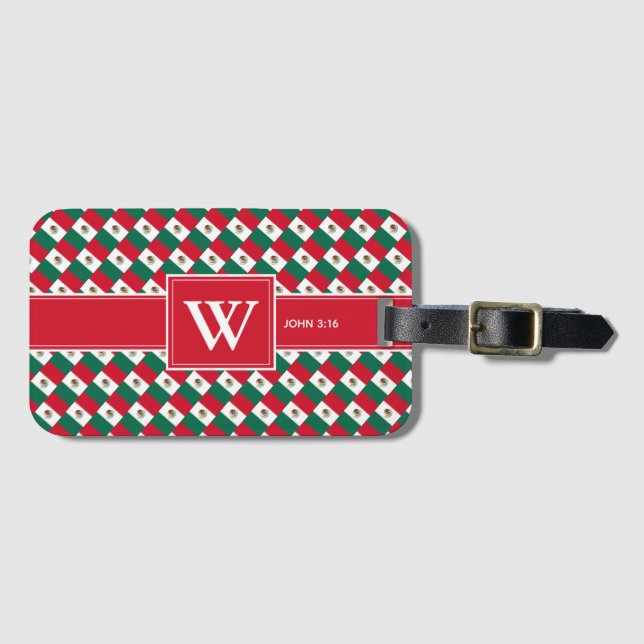 MEXICO Christian Monogram Luggage Red Luggage Tag (Front Horizontal)