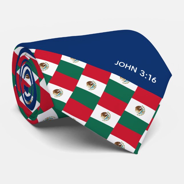 MEXICO Christian Scripture John 3:16 Blue Tie (Rolled)