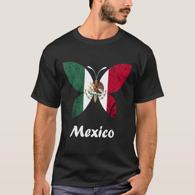 Mexico Cinco De Mayo Mexican Flag Butterfly Mexica T-Shirt (Front)
