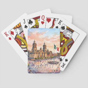 Mexico City Catholic Cathedral Watercolor Travel Playing Cards