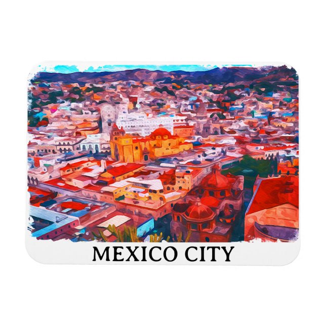 Mexico City CDMX Painting Panorama View Magnet (Horizontal)