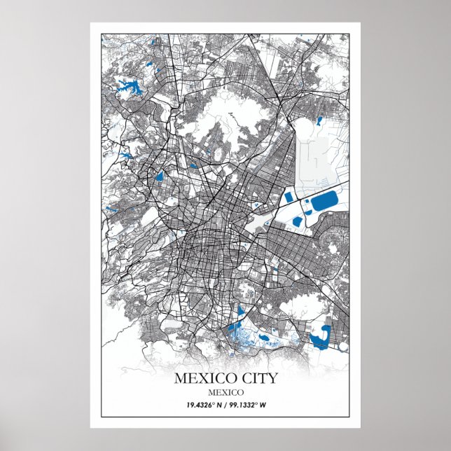 Mexico City Central America Travel Street Map Poster (Front)