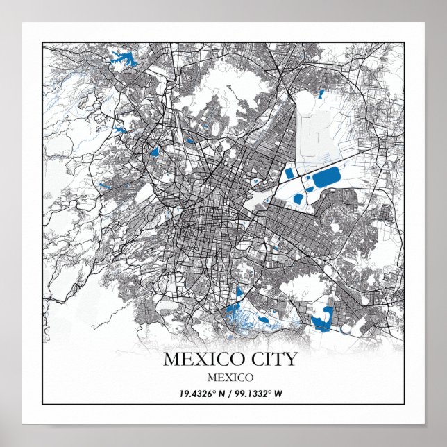 Mexico City Central America Travel Street Map Poster (Front)