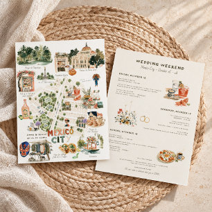 Mexico City Illustrated Wedding Weekend Invitation