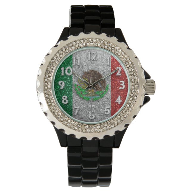 Mexico City Mexican Flag Bling Glitter Fashion Watch (Front)