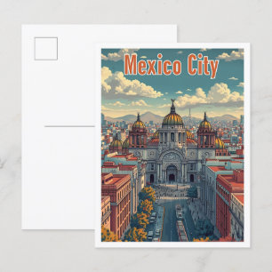 Mexico City Mexico Artistic Travel Illustration Postcard