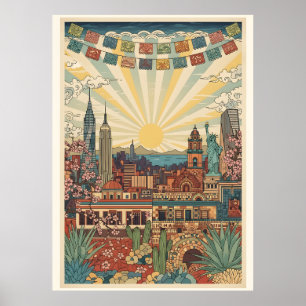 Mexico City Skyline Vintage Travel American gift Poster