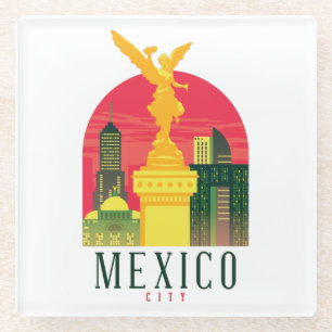Mexico City Vintage Travel Postcard Glass Coaster