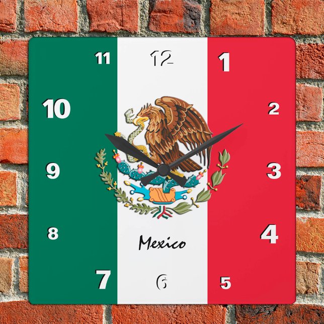 Mexico Clock, patriotic home, Mexican Flag Square Wall Clock (Creator Uploaded)
