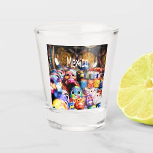 Mexico Colourful Bright skulls Shot Glass