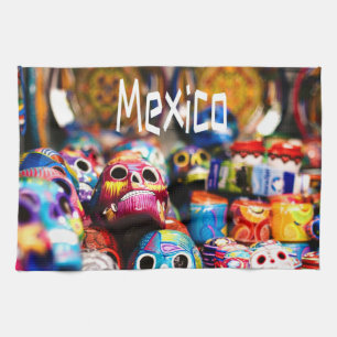Mexico Colourful Bright skulls Tea Towel
