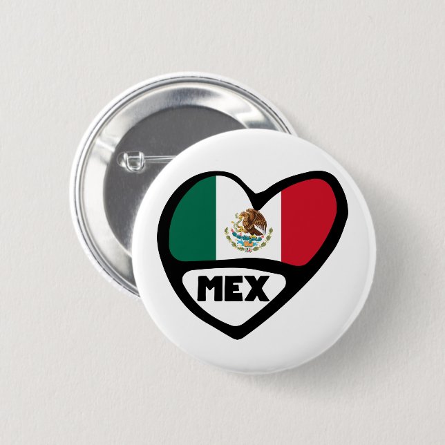 Mexico Country Code Flag Heart, MEX 6 Cm Round Badge (Front & Back)