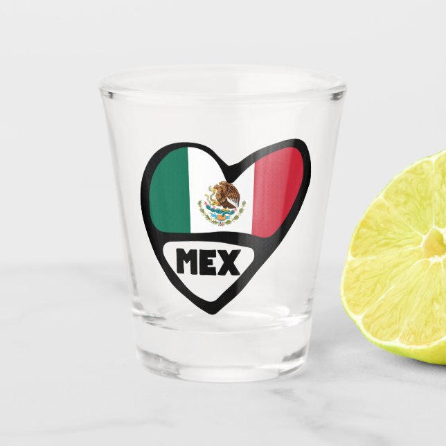 Mexico Country Code Flag Heart, MEX Shot Glass (Front)