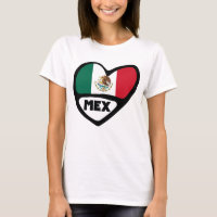 Mexico Country Code Flag Heart, MEX T-Shirt