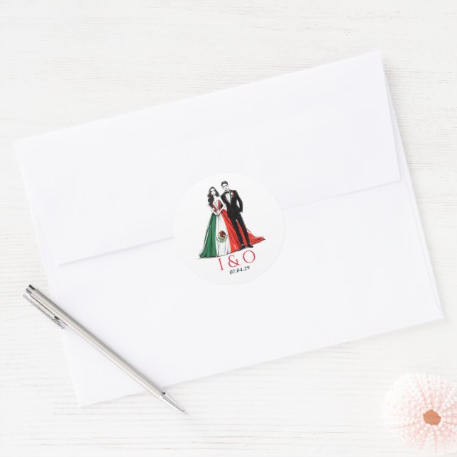 Mexico Couple Wedding Classic Round Sticker (Envelope)
