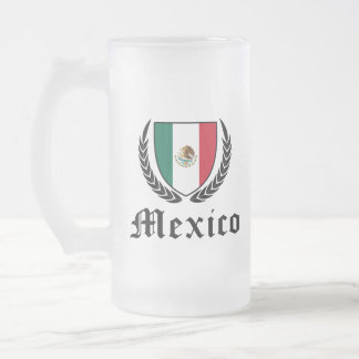 Mexico Crest Frosted Glass Beer Mug