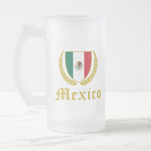Mexico Crest Frosted Glass Beer Mug