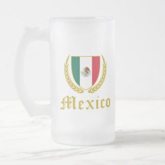 Mexico Crest Frosted Glass Beer Mug