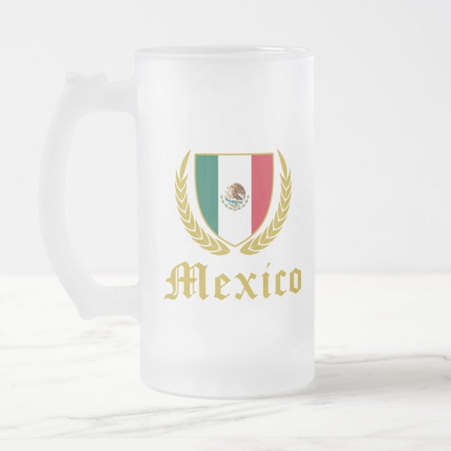 Mexico Crest Frosted Glass Beer Mug (Left)