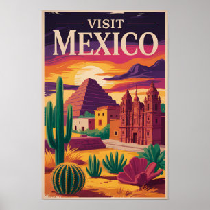 Mexico Culture Illustration Travel Art Vintage Poster