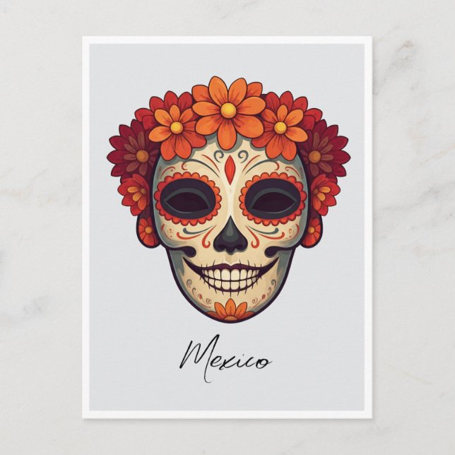 Mexico Day of the Dead mask Illustration Postcard (Front)