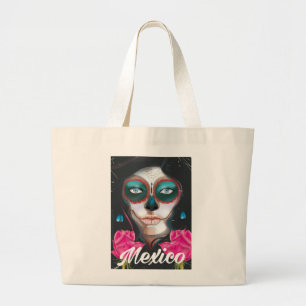 Mexico day of the dead vacation poster large tote bag
