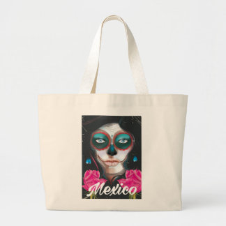 Mexico day of the dead vacation poster large tote bag