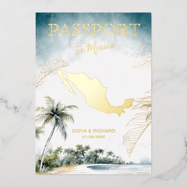 Mexico Destination Wedding Passport Gold (Front)