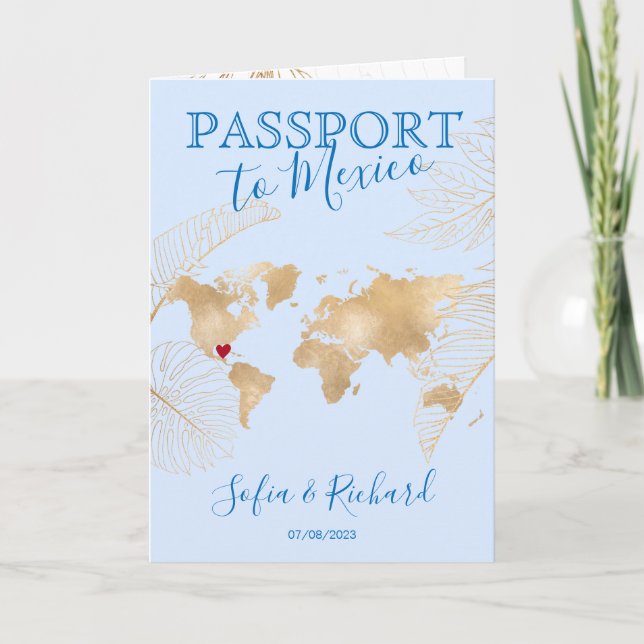 Mexico Destination Wedding Passport  Map QR code Invitation (Front)